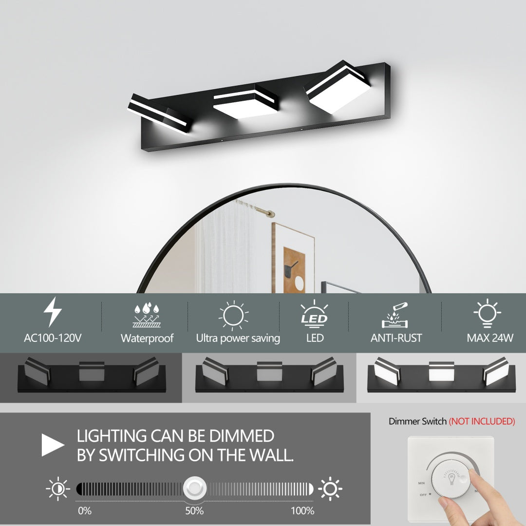 Modern Chrome LED Vanity Light, 3-Lights Wall Sconce For Bathroom And Mirror, Sleek Minimalist Design, Energy-Efficient, Easy To Install