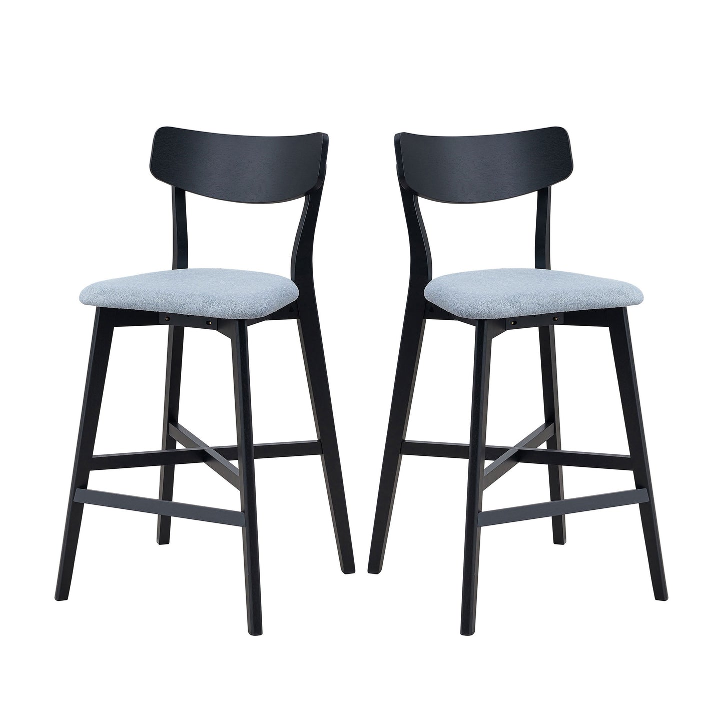 Wooden Bar Chairs Set Of 2, Modern Soft Upholstered Kitchen Island Chairs, Counter Height Stool With Backrest,Wooden Frame Chairs With Footrest For Pub,Living Room,Restaurant,Black