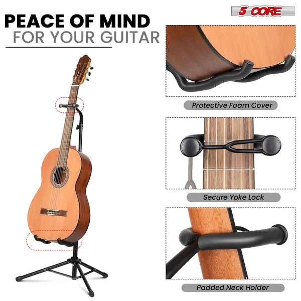 5 Core Guitar Stand Floor Adjustable Heavy Duty W Neck Holder For Acoustic Electric Classic Bass - GSH HD BLK