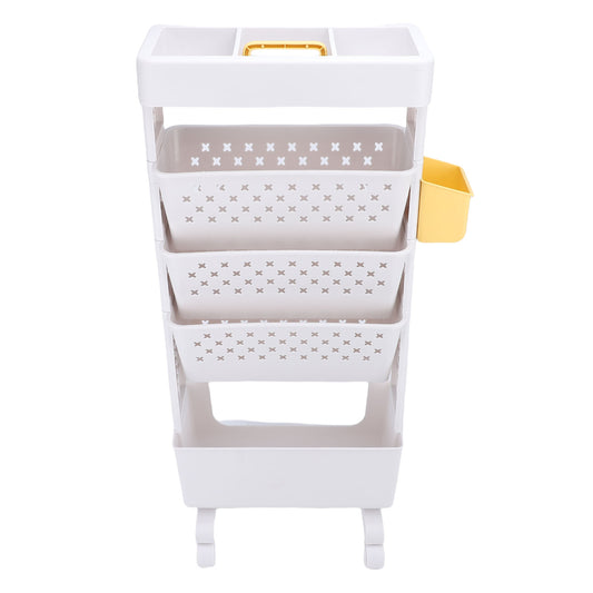 Rolling Book Cart 5 Tier PP Multi Functional Movable Storage Book Rack Utility Organizer Bookshelf With Lockable Casters For Study Office Bedroom White