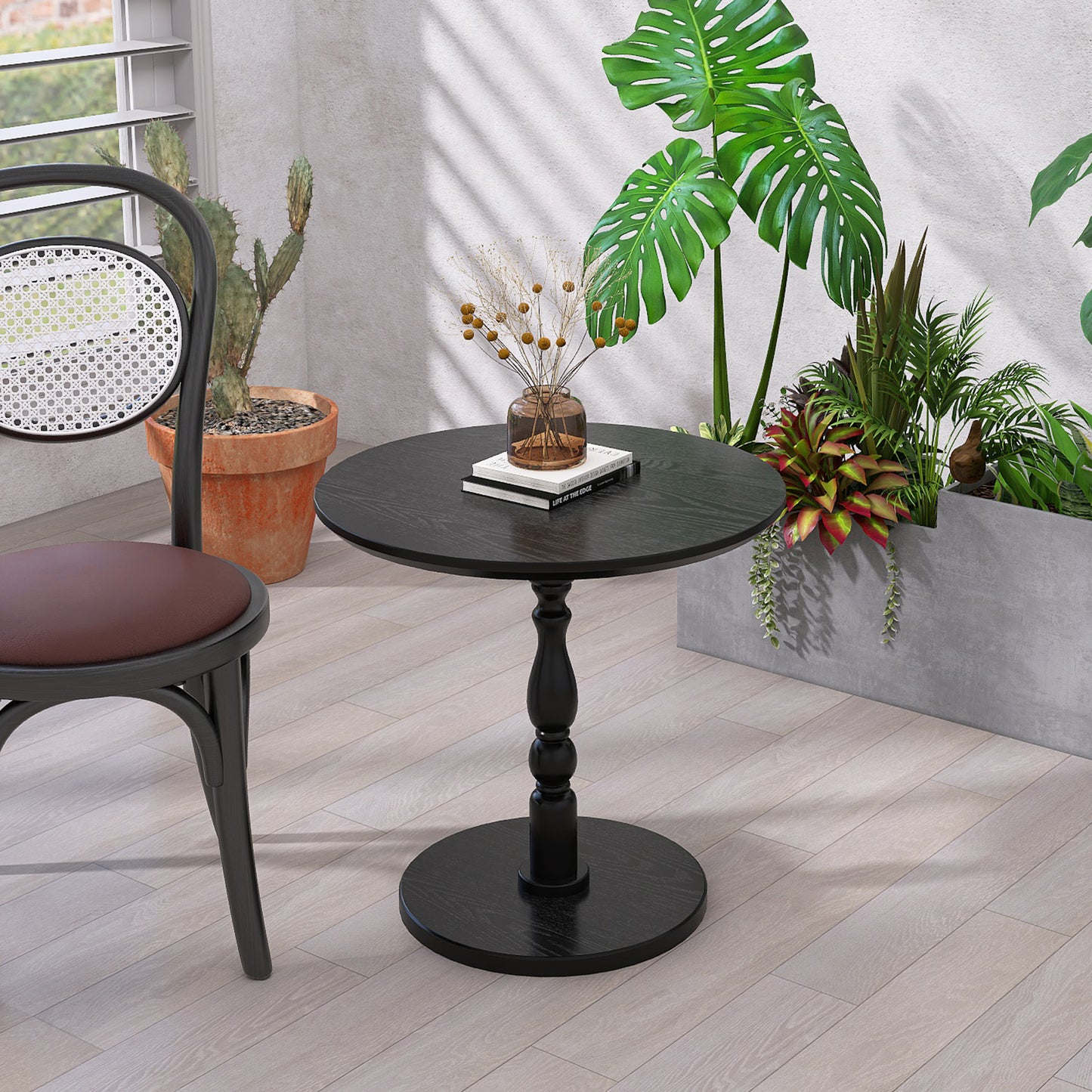 23 Black Accent Round Table, Round Side Table, Small Table For Small Spaces, Modern Accent Nightstand With Solid Wood Leg For Living Room, Bedroom, Corners, And Office Black