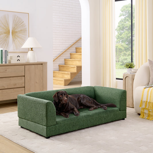Comfortable Oversized Pet Sofa For Medium-Large Dogs Modern Rectangular Design With Backrest, Armrests Soft Cushion -OLIVE GREEN 56.5x26x17