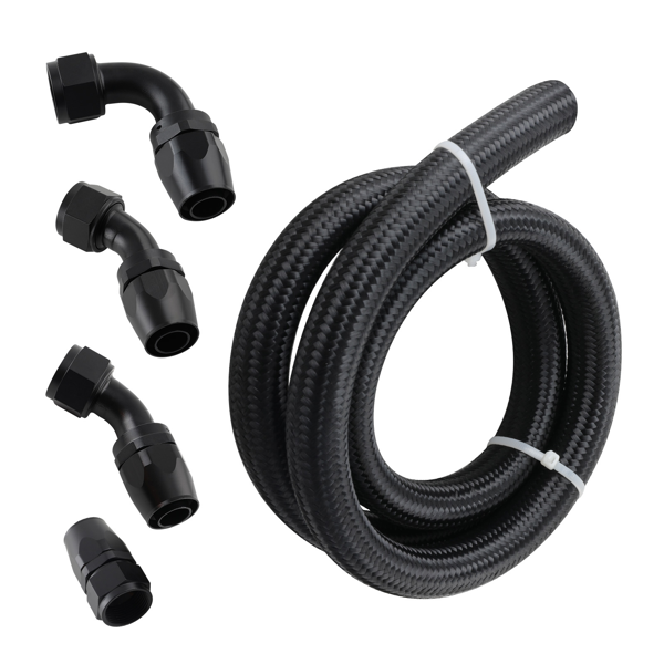 AN16 AN-16 Hose Fuel Line Rubber Nylon Braided 5FT With 90 Degree AN Fittings 45 Degree Straight Adapter