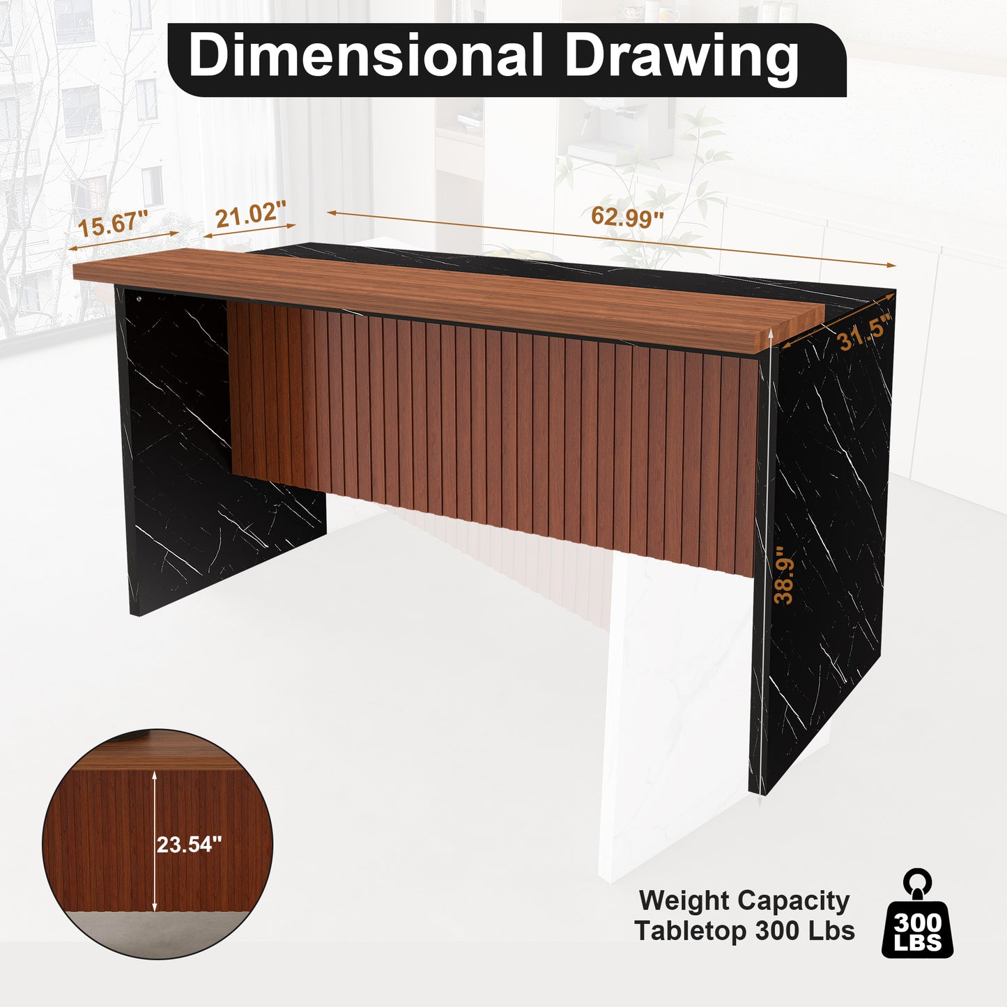 63 Modern Kitchen Island With Marble-Look Surface, LED Lights & Grille Design For Dining Room, Living Room, Black Island Only