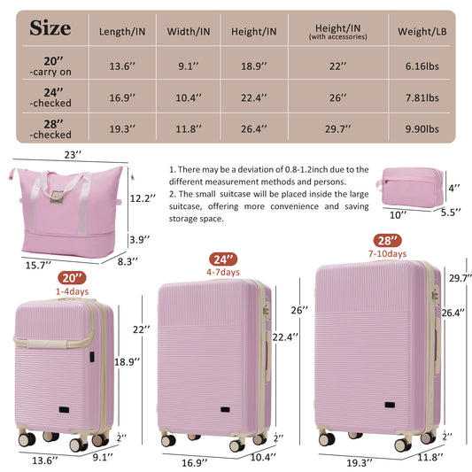 Luggage Sets 5 Piece With Half-opening, Hardside Carry On Suitcase Set With Double Spinner Wheel, Lightweight Travel Luggage With USB Port,TSA Locks