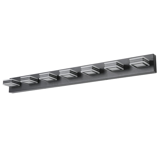 45in Modern Black 7-Light LED Vanity Light, Square Acrylic Lampshades Wall Mount Fixture For Bathroom, Mirror Lighting
