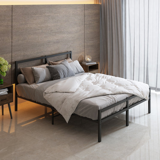 Metal Platform Bed Frame With Headboard, Sturdy Metal Frame, No Box Spring NeededFull
