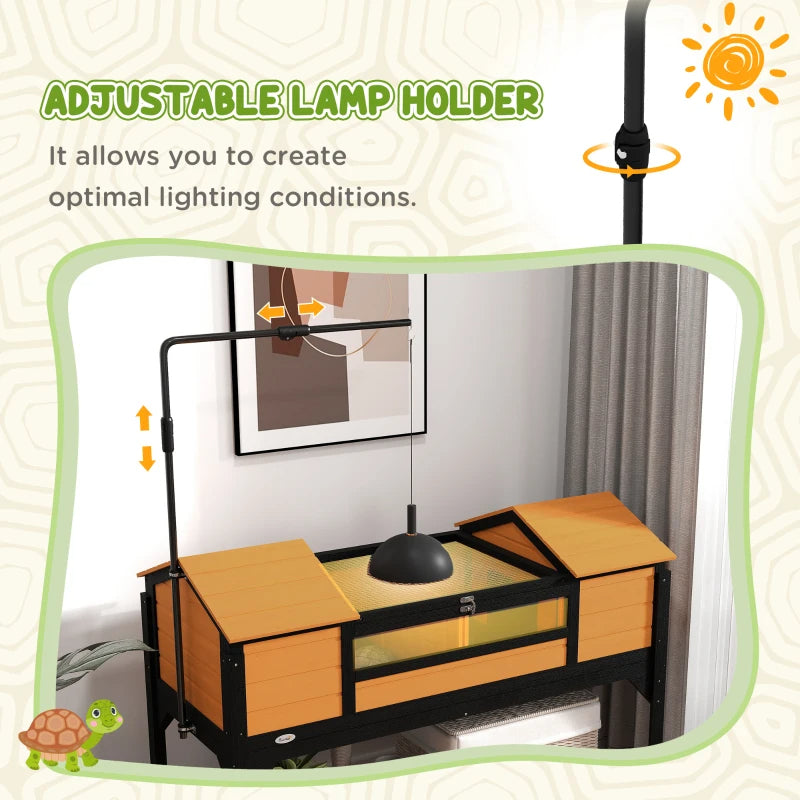 Tortoise Enclosure Tortoise House With Adjustable Lamp Holder Storage Shelf, Dual Main Houses, Openable Lid, Yellow
