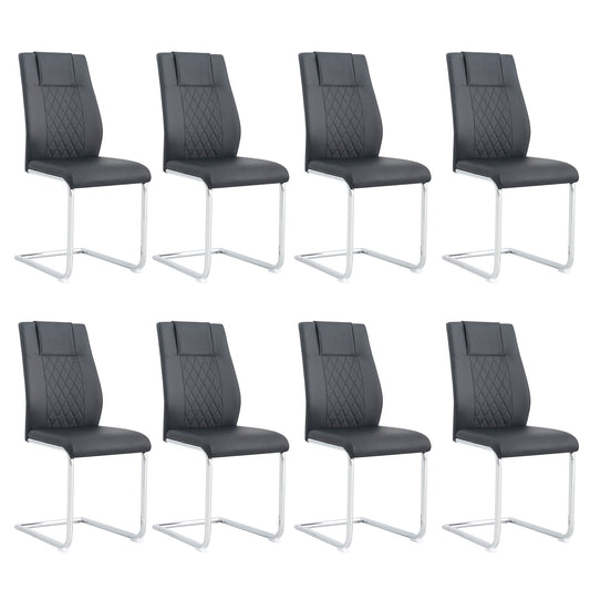 Modern Dining Chairs With Faux Leather Padded Seat Dining Living Room Chairs Upholstered Chair With Metal Legs Design For Kitchen, Living, Bedroom, Dining Room Side Chairs Set Of 8 Black PU C-001