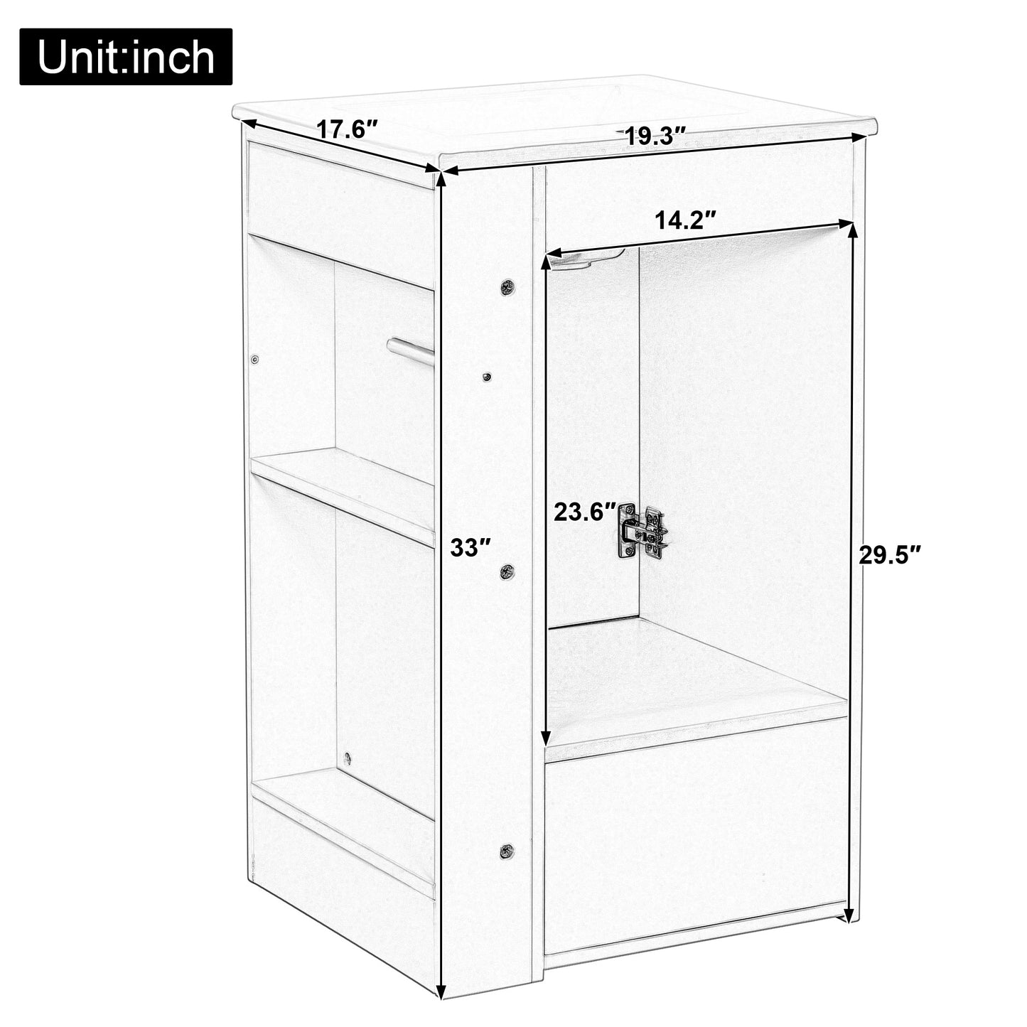 20 Freestanding Bathroom Vanity With Ceramic Sink, Single Faucet Hole, MDF Storage Cabinet With Soft-Close Drawer, Open Side Shelves With Pinewood Towel Bar, Modern Small Bathroom Vanity For Compact