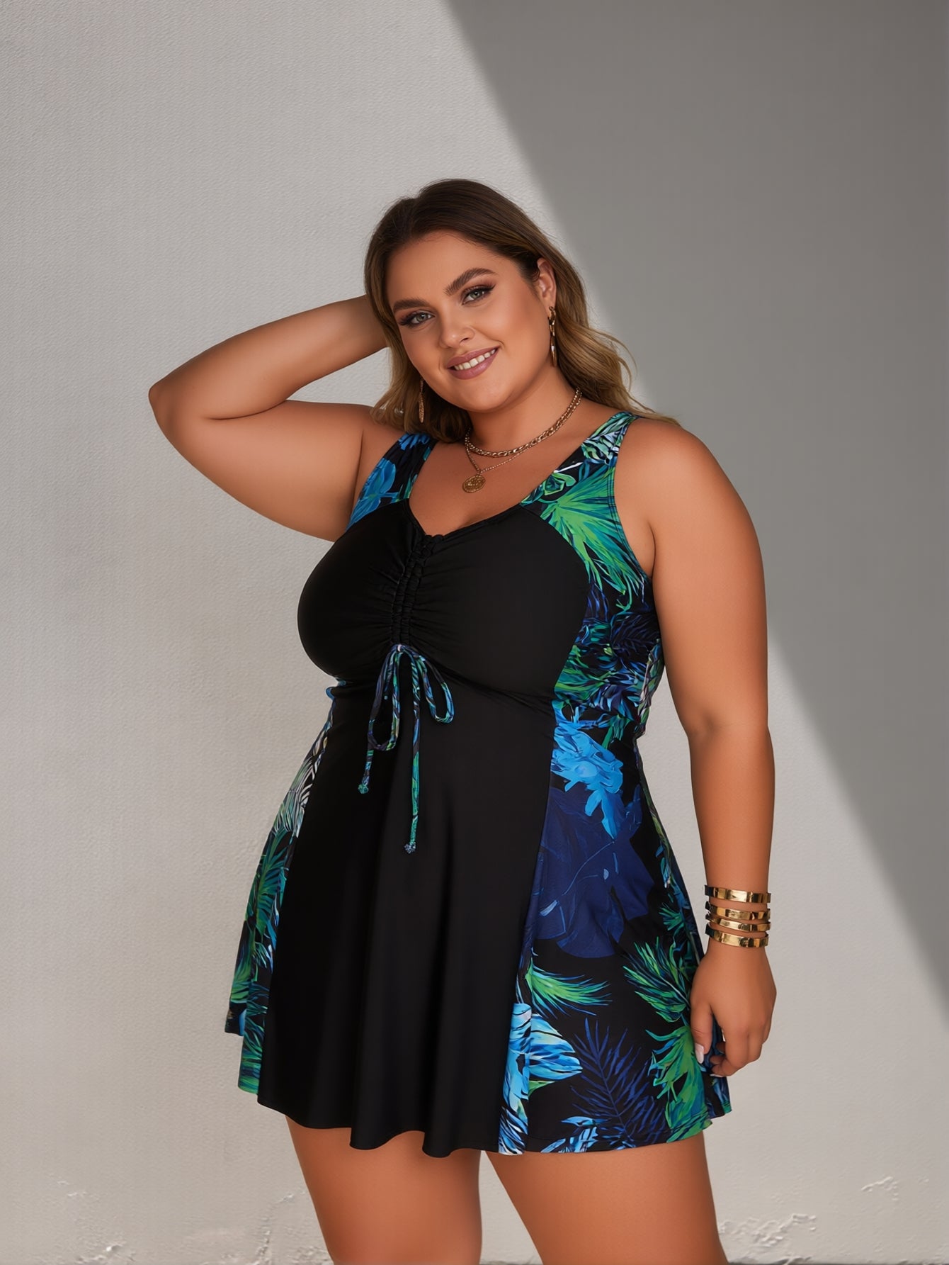 New Elegant And Fashionable Women's StyleWomen's Swimsuit For Beach Vacation Stylish One Piece With High Neck And Adjustable StrapsBeach Tankini--KA-P799-01