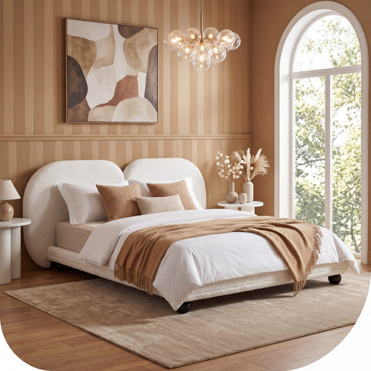 Extra Thick Upholstered Platform Bed Frame With Luxury Split Headboard, Teddy Fleece Fabric, 800 Lbs Heavy Duty, Easy Assembly, White,King