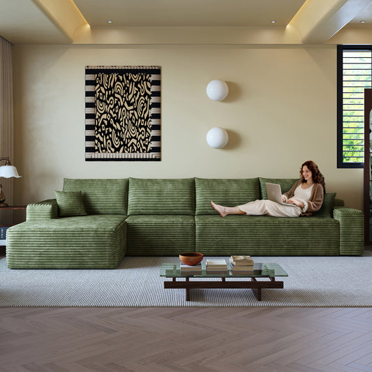 135 Cloud Sectional Couch With L-Shape Chaise,Modern Modular Sofa With Deep Seat, Upholstered Couches For Living Room Bedroom,No Assembly Required, Plush Corduroy Fabric ,Green