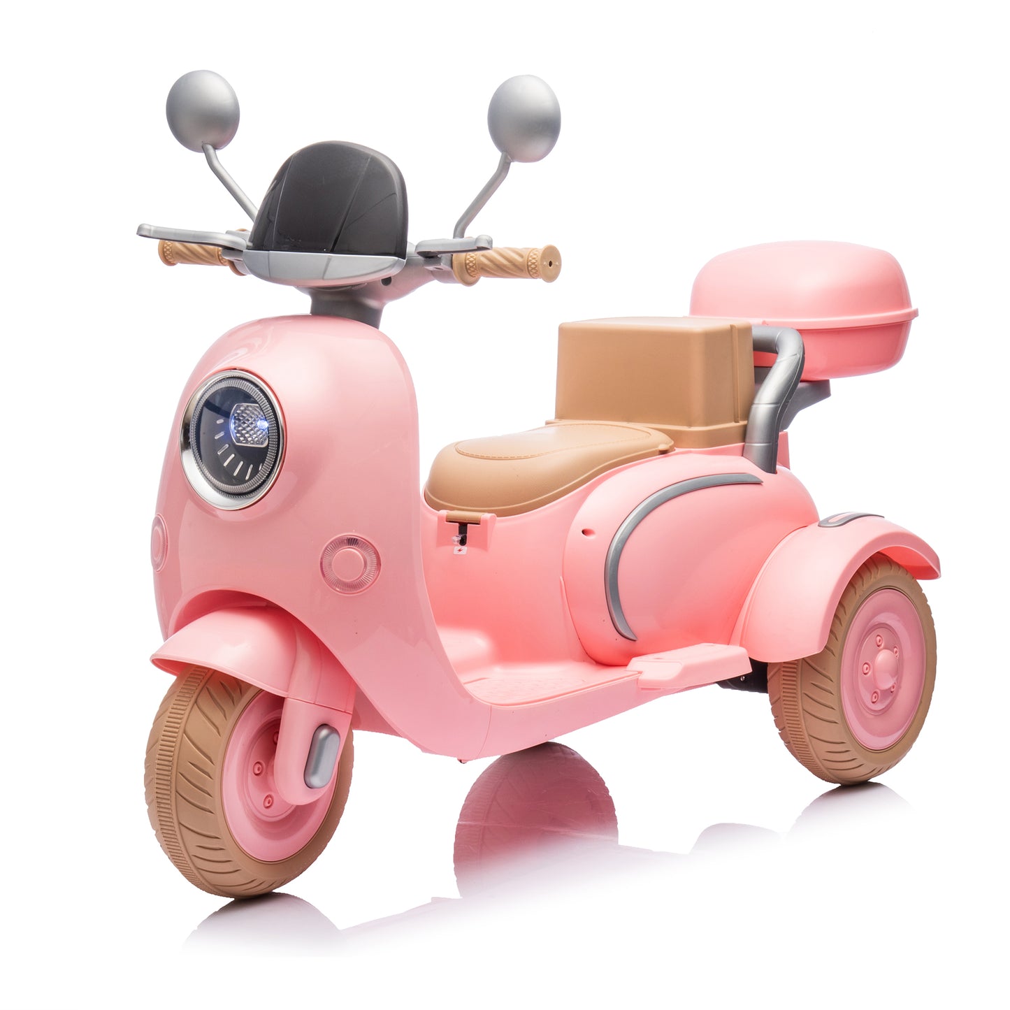 12V Two Motors Kids Ride On Level Up Two-seater Electric Motorcycle,Three-wheel Toy W Music,Bluetooth,USB,Backseat Flip Seat,Portable Storage Hooks&Oversized Trunk,LED Headlight For Kids 3-6.