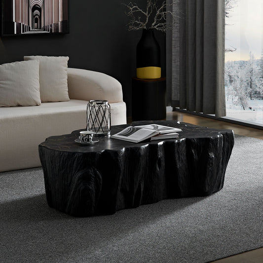 48.62 Inch Unique Shape Coffee Table Sturdy Fiberglass Tea Table For Living Room No Need Assembly Black