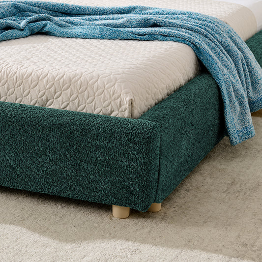 Queen Size Upholstered Bed Frame, Modern Minimalist Style With Tall Curved Headboard, Premium Circle Yarn Fabric & Sturdy Leg Support, Mattress Not Included-Green
