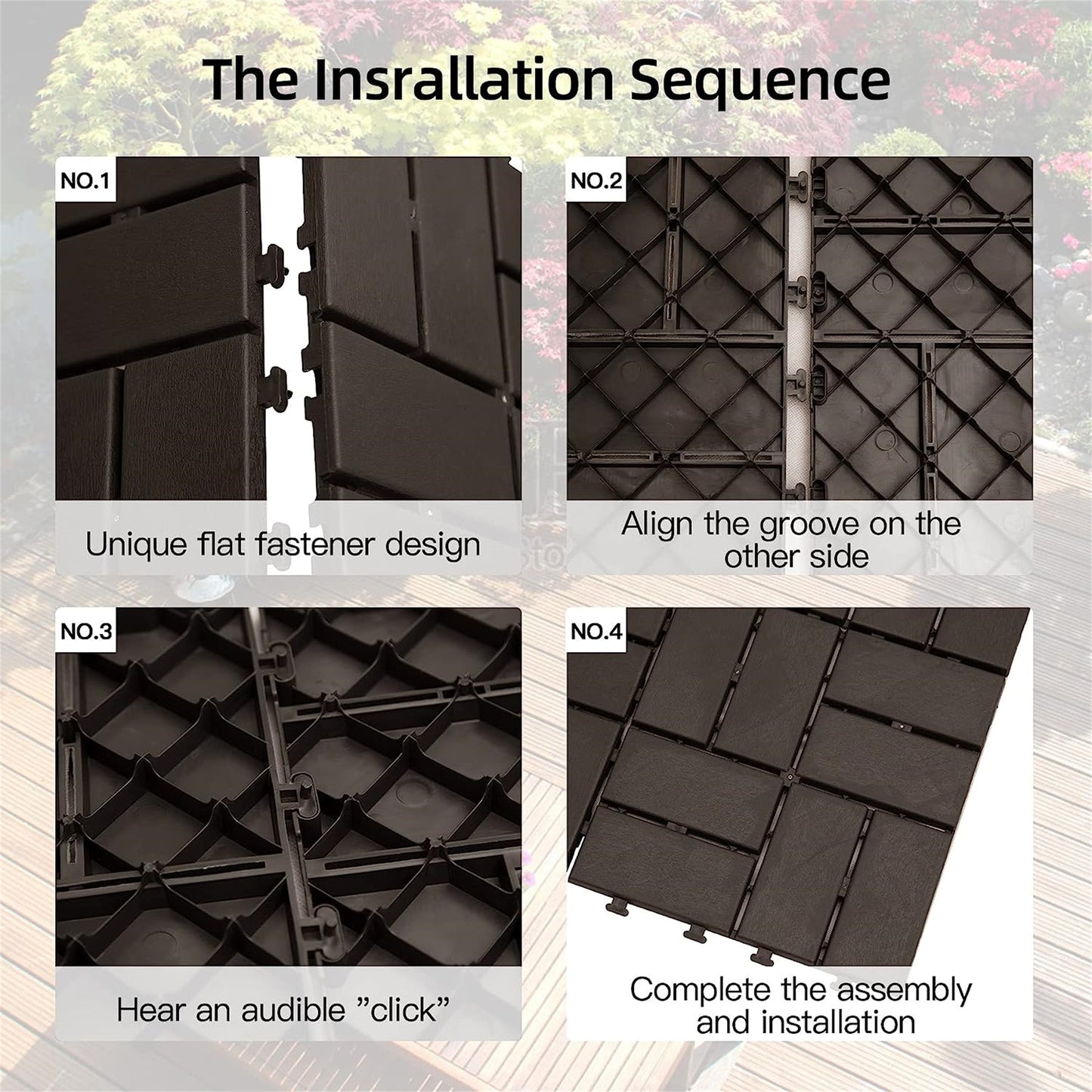Patio Interlocking Deck Tiles, 12 X12 Square Composite Decking Tiles, Checked Plastic Outdoor Flooring Tile All Weather For Balcony Porch Backyard, Brown, Pack Of 27