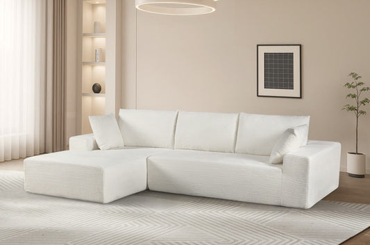 CozyForm Convertible Sectional Sofa In Soft Corduroy, Modern Comfy Couch With Full Foam Cushioning, Cozy Sleeper Sectional For Living Room, Bedroom, No Assembly Required, Ivory -Left Facing