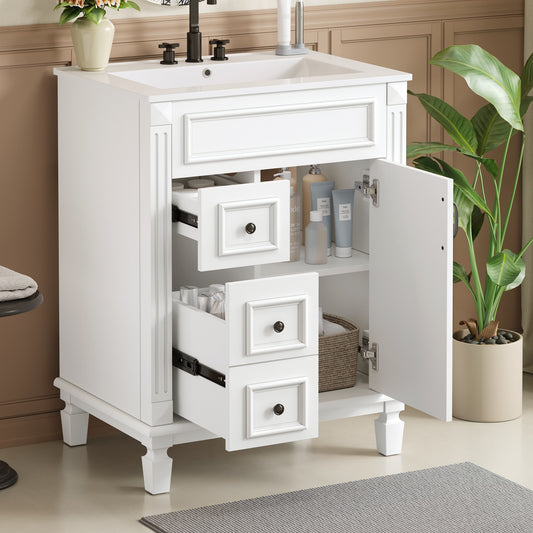 24 Bathroom Vanity With Ceramic Sink, Small Bathroom Sink Cabinet, Modern Cabinet With 2 Drawers And Adjustable Shelf