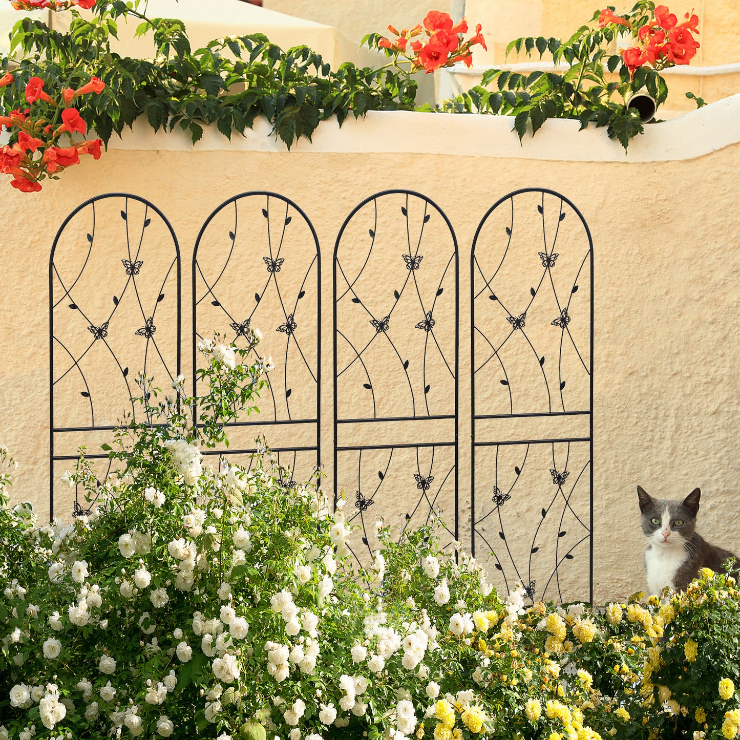 4 Pack Metal Garden Trellis 71 X 19.7 Rustproof Trellis For Climbing Plants Outdoor Flower Support Butterfly Deco Black