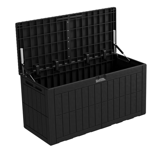 1 0 0 Gallon Outdoor Storage Box Water Proof Resin Deck Box Lockable Storage Bin For Cushion Patio Furniture Pool Accessories Garden Tools Black