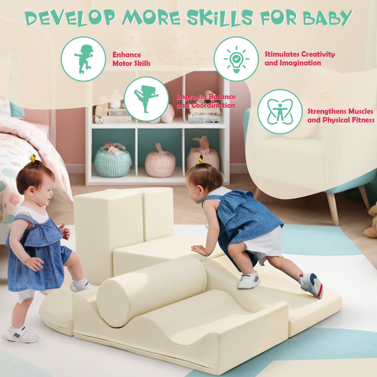 7-Piece Indoor Climbing Foam For Kids, Soft PU Toddler Climbing Toys, Indoor Climb And Crawl Activity Play Set