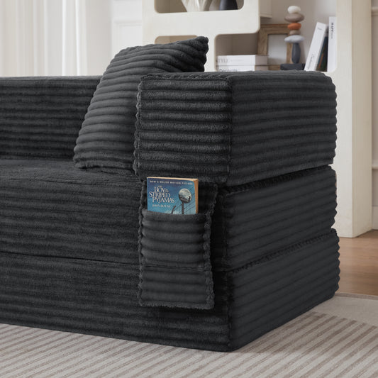 Modern Cord Sofa With Stylish Appearance, Classic Square Design, Unique Two-tier Design, Convertible Into A Bed, Ideal For Apartments And Large Spaces.