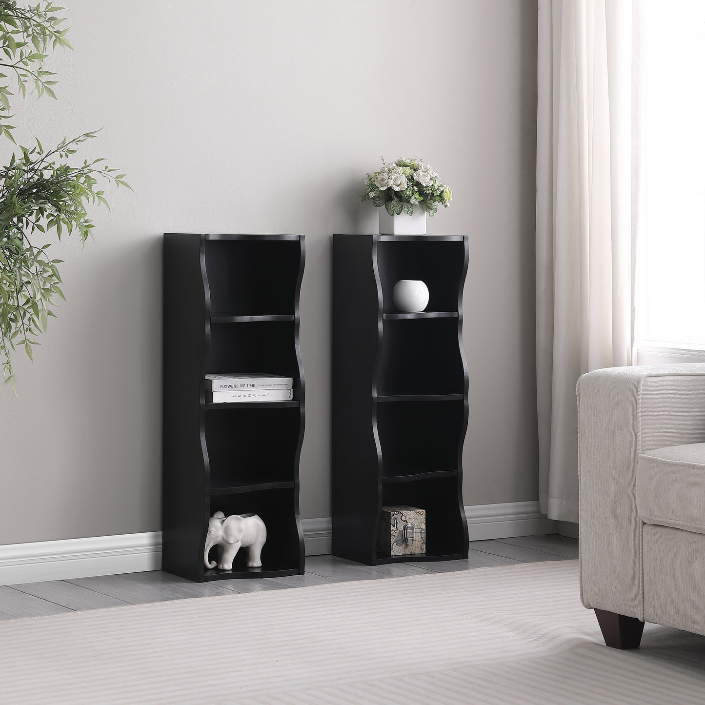 8-layer Adjustable Shelf Ultra-thin Bookshelf With A Wavy Border Design, Which Is More Aesthetically Pleasing, Is Suitable For High And Narrow, Display And Multi-functional Bookshelves In Home Offices