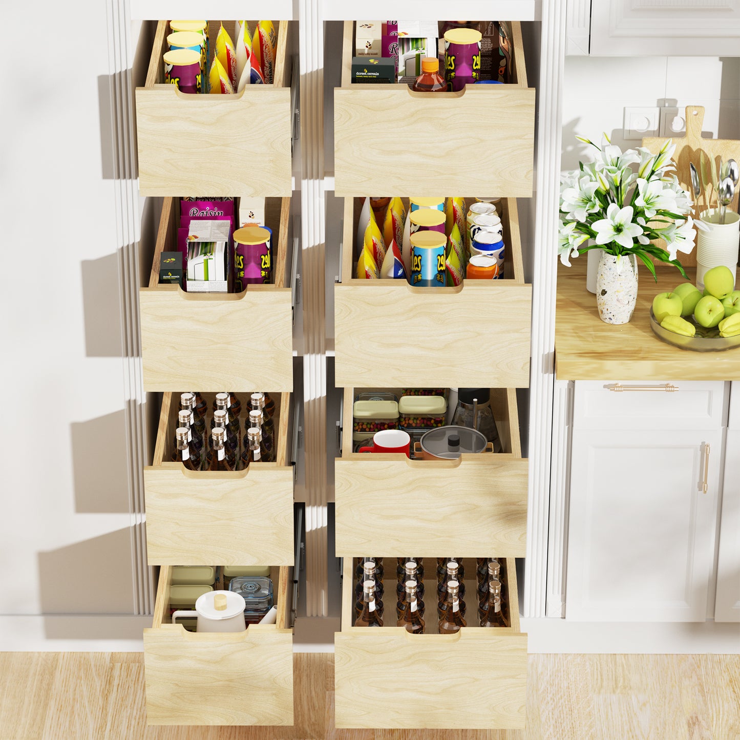 Hard Close Pull Out Cabinet Organizer 8 High Drawer 22 W X 21 D Wood Slide Out Shelves Cabinet Storage Organizer With Full Extension Rail Slides Pull Out Drawer For Kitchens Cabinet Pantry