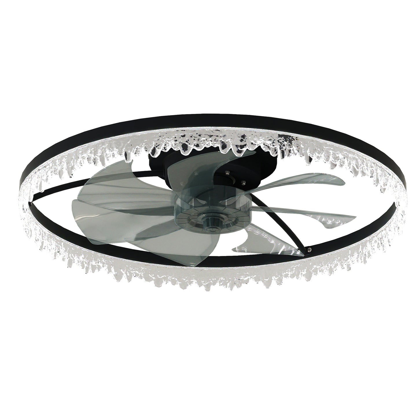 Luxury Crystal Ceiling Fan With Lights - 24'' Flush Mount LED Chandelier Fan With 5 Invisible Blades, Remote & Timer, Bright Dimmable Lighting For Bedroom, Living Room, Dining Room