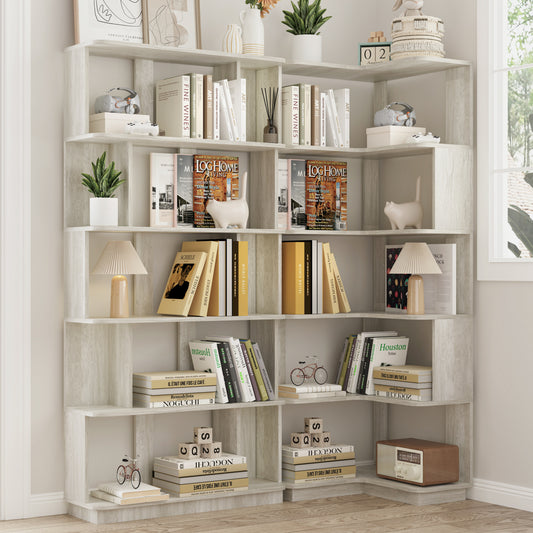 Set Of 2 Free Combination Bookcase Space Saving Corner Bookshelf 55cm Plus 80cm Length Light Grey Color And Other 4 Colors For Option, 2 Bookcases Group L Shaped Bookcase X 1 I Shaped Bookcase X 1
