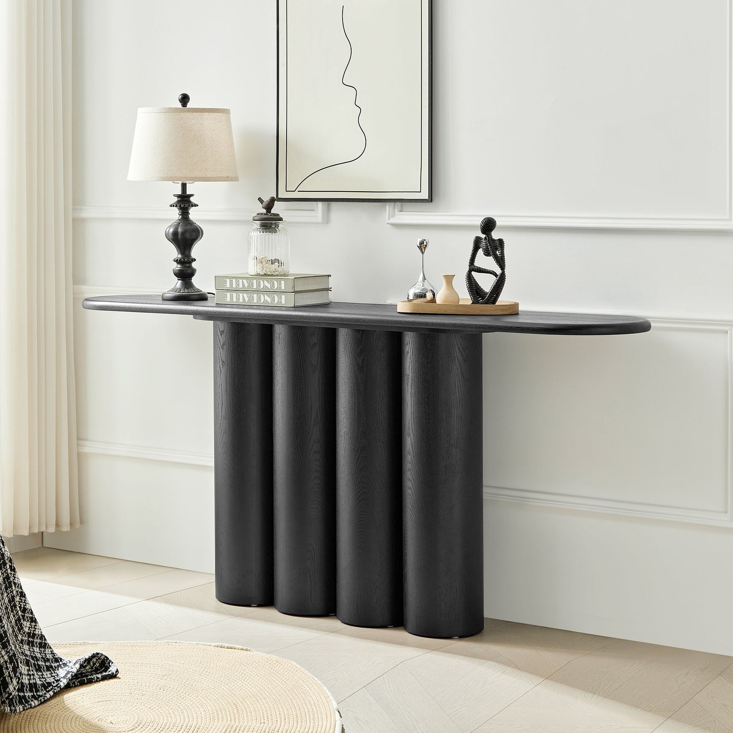 66.93 Modern Console Table For Entryway With Unique Cylinders Legs Design For Living Room Hallway Foyer Entrance Study,BLACK