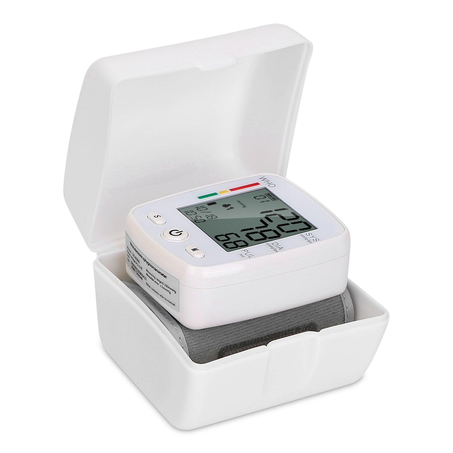 1Pc Blood Pressure Monitor Wrist Digital High Blood Pressure Cuff Heartbeat Tester With 90x2 Reading Memory 2In LCD Screen Storage Box