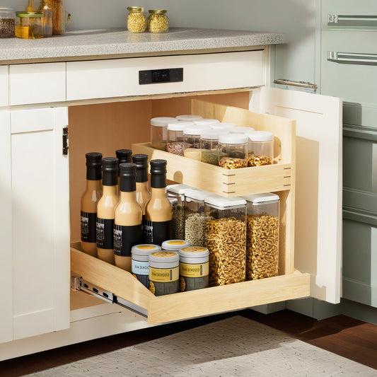 Under Sink Organizers And Storage 22 W X 21 D, 2 Tier Pull Out Cabinet Organizer With Hard Close, Adjustable Pull Out Cabinet Organizer With U Bracket For Bathroom Kitchen Right