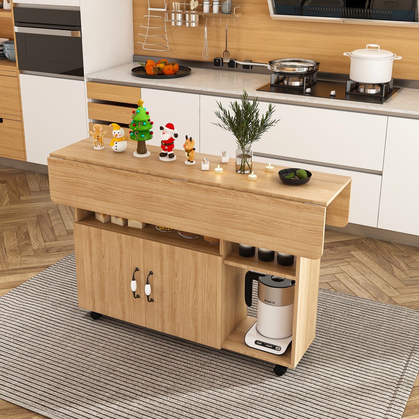 Multi-Functional Folding Table With Storage Shelves And Wheels 47 Inch Foldable Dining Table For Small Spaces Compact Desk For Kitchen Dorm Office