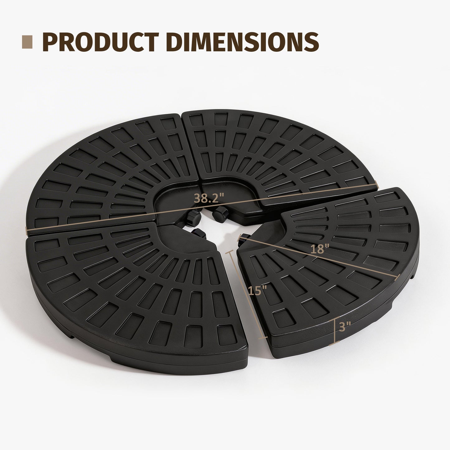 Heavy-Duty Fan-Style Cantilever Umbrella Base, 4-Panel Refillable With Water Sand 220 Lbs , Weatherproof HDPE With Metal Lock Hooks, Stackable & Portable, Black For Backyard, Lawn, Pool