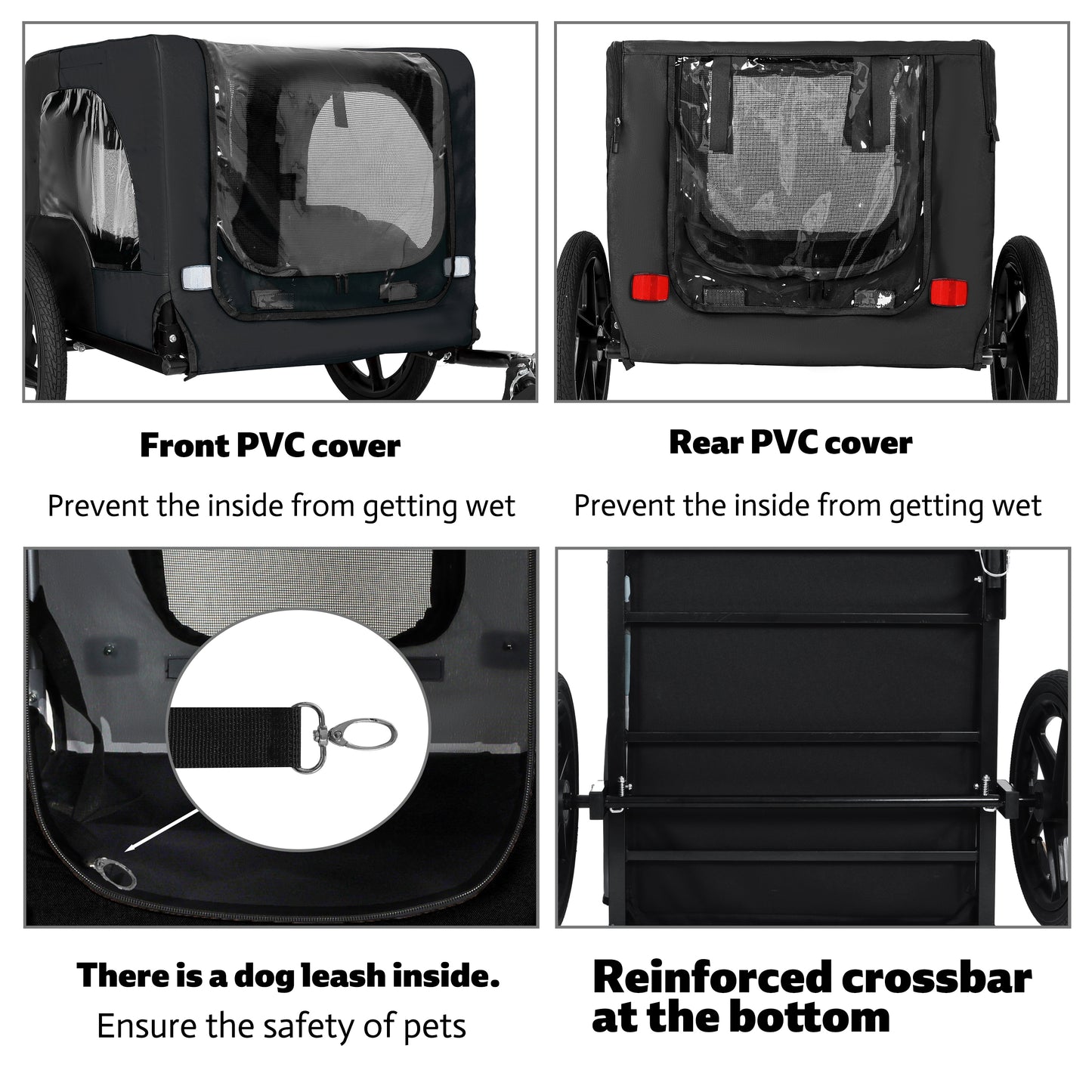 Outdoor Heavy Duty Collapsible Pet Bike Trailer With 16-Inch All-Terrain Wheels & Universal Hitch - Foldable Dog Cargo Carrier Cart For Bicycles, Black