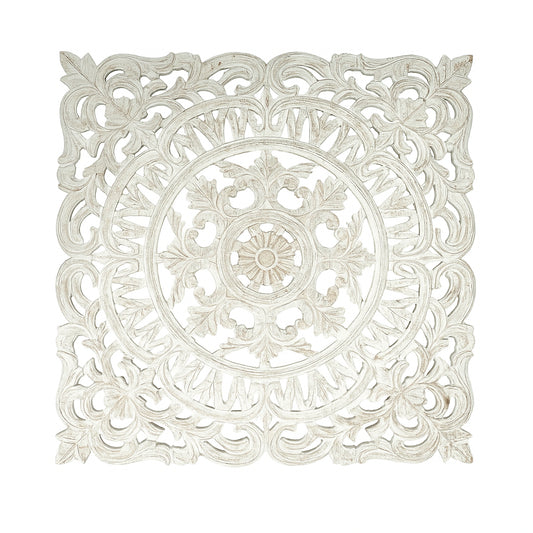 White Square Shape Handcrafted Wooden Wall Decor -36 X36 Elegant Home Accent