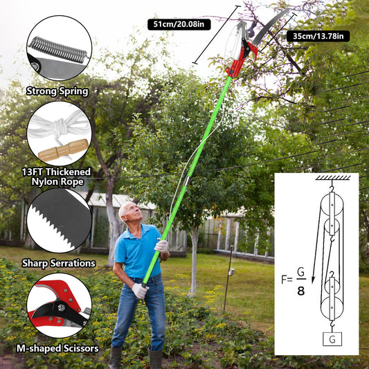 4M-8M Size Options -- 1Pc 2 In 1 Extra Long Manual Pole Saw Extendable Tree Pruner For High Branches With Pruner Scissors 2 Double-hooked Saw Blades Goggles Gloves