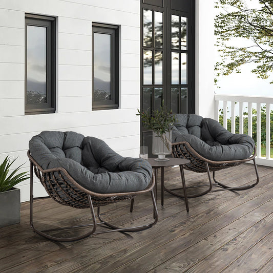 Outdoor Rattan Rocking Chair,Padded Cushion Rocker Recliner Chair Outdoor For Front Porch, Living Room, Patio, Garden, Grey