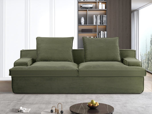 Nimbus Oversized Full Foam 4 Seater Couch For Living Room Upholstered In Soft Corduroy Fabric, Wide Armrests, Ergonomic Compressed Sofa In A Box, No Assembly, 90 Inch Wide, Green