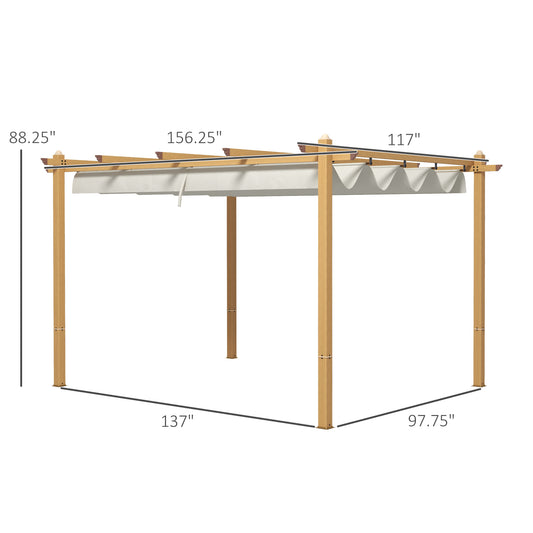 10' X 13' Retractable Pergola Canopy, Aluminum Pergola Sun Shade Shelter For Garden, Patio, Backyard, Deck, Cream