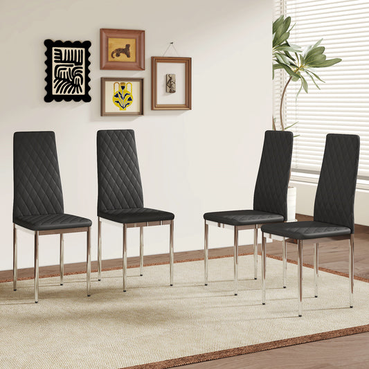 Modern Style Dining Chairs Set Of 4 In Black, Essential For Minimalist Homes.Meeting Family Dining Needs,PU Material Seat,Silver Metal Legs,Blending Into Various Home Environments.W1151107272
