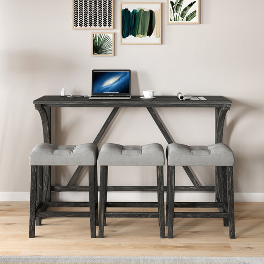 Bar Table Set With Power Outlet, Bar Table And Chairs Set, 4 Piece Dining Table Set, Industrial Breakfast Table Set, For Living Room, Dining Room, Game Room
