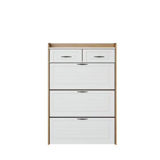 1250 White Oak Color Shoe Cabinet With 3 Doors 2 Drawers,large Space For Storage