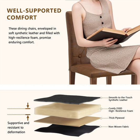 2-piece Brown Technology Cloth Dining Chair Ergonomically Designed With A Buckle Backrest,35 Inches High, Walnut Metal Legs, Combining Comfort And Texture.Suitable For Restaurants,banquet Halls,etc.