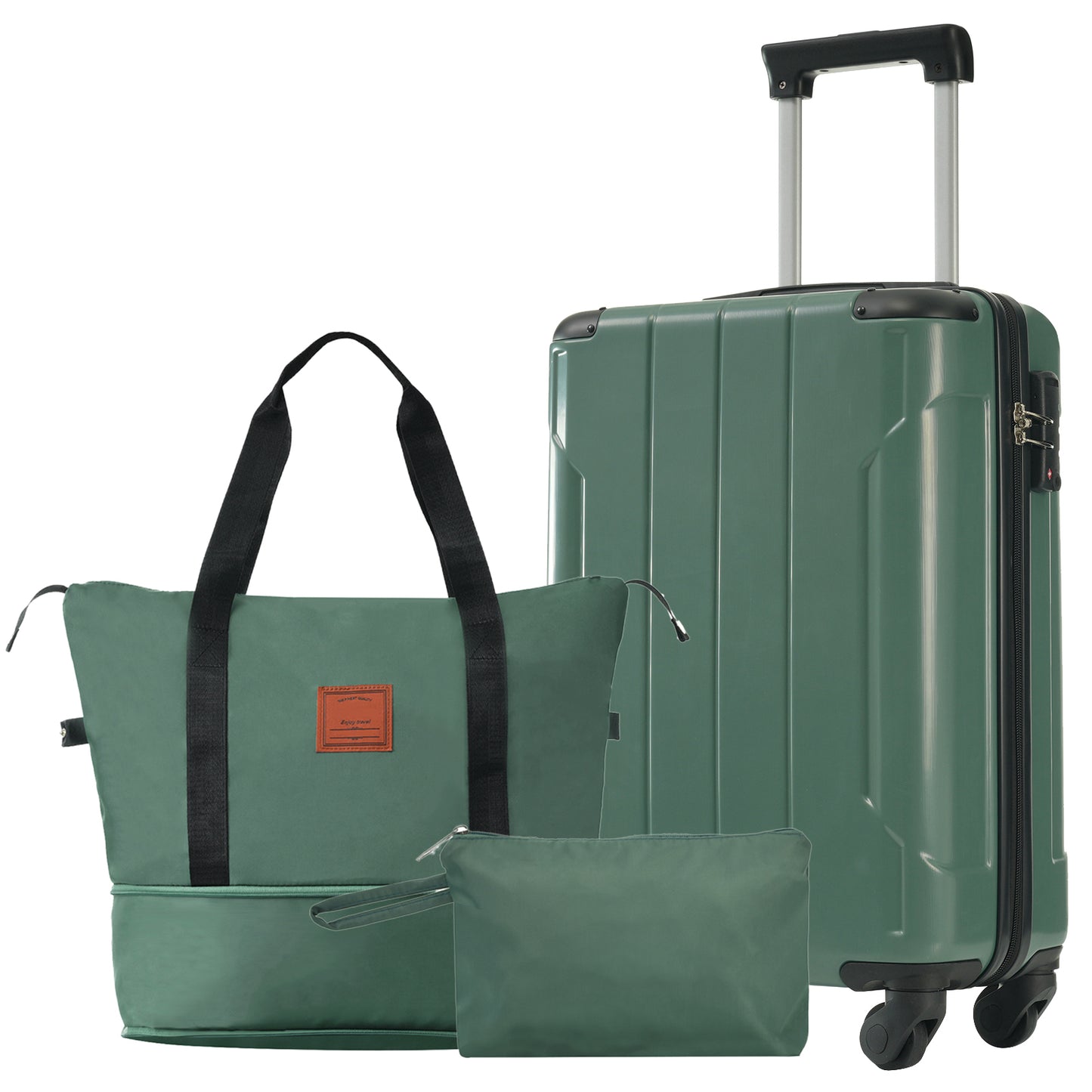 20 Inch Carry On Luggage Set 3 Piece With Spinner Wheels, Lightweight Hardshell ABS Suitcase For Weedend Getaways, Business Travel, Green