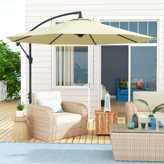 10 Cantilever Tilt Offset Patio Umbrella W UV & Water Safe Material & Cross Base Weight Not Included, Beige