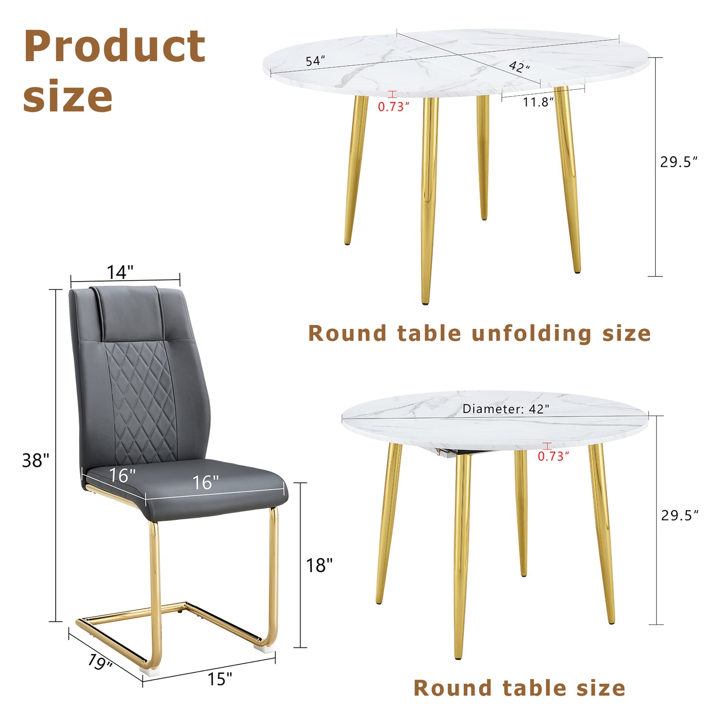 Table And Chair Set.Extendable MDF Dining Table.The Pull-out Table Is Ideal For A Wide Range Of Families,suitable For Gatherings Of Different Size.Paired With 4 Dark Gray Chairs With Gold Metal Legs.