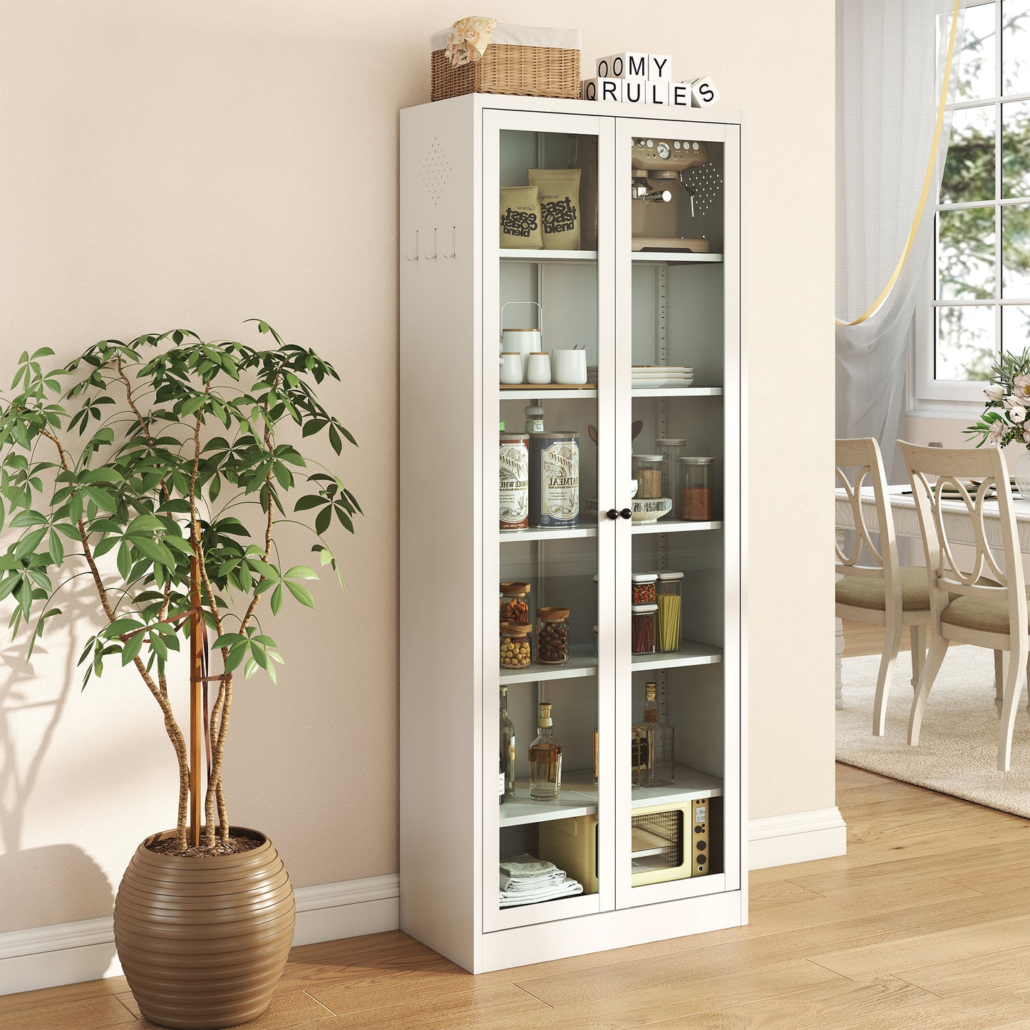 Metal Kitchen Pantry Cabinet - 72 Tall Storage With 5 Adjustable Shelves, White Freestanding Cabinet For Kitchen Pantry Bathroom